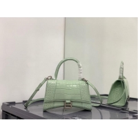 Famous Brand Balenciaga HOURGLASS SMALL TOP HANDLE BAG crocodile embossed calfskin B108895E light green