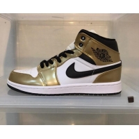 Stylish Nike Air Jordan AJ1 Mid-top Sneakers Gold 112374