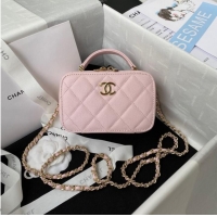 Buy Discount Chanel Grained Calfskin mini flap bag with top handle AS2431 Pink