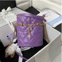 Good Taste Chanel Drawstring Bag & Gold Metal AS3116 purple