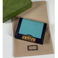 Luxury Cheap Gucci GG card case wallet 676150 light blue