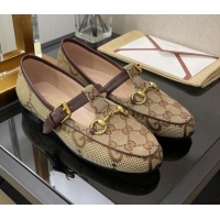 Charming Gucci GG Canvas Loafers with Horsebit Beige 030581