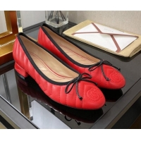 Popular Style Gucci Diagonal Lambskin Ballet with Bow 3cm Red 030583