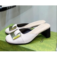 Luxury Gucci Silk High Heel Mules 8.5cm White 030707