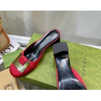 Best Price Gucci Silk High Heel Mules 8.5cm Red 030708