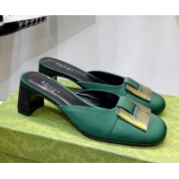 Top Grade Gucci Silk High Heel Mules 8.5cm Green 030709