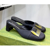 Best Quality Gucci Silk High Heel Mules 8.5cm Black 030711