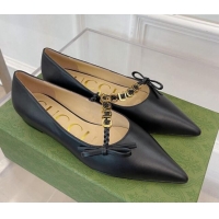 Cheap Gucci Leather Ballet Flat with 'GUCCI' Bow Black 032547