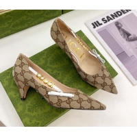 Discount Gucci GG Canvas Pumps 5.5cm with 'GUCCI' Bow Brown 032850