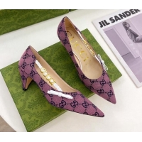 Sumptuous Gucci GG Canvas Pumps 5.5cm with 'GUCCI' Bow Purple 032851