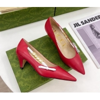 Good Looking Gucci Leather Pumps 5.5cm with 'GUCCI' Bow Red 032854