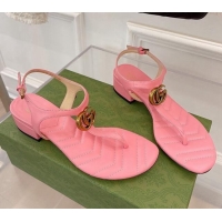 Good Quality Gucci Calfskin GG Thong Sandals 3.5cm Pink 032857