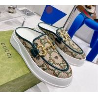 Grade Quality Gucci GG Flower Jacquard Flat Mules Beige/Green 032862