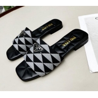 Best Price Prada Symbole Jacquard Fabric Flat Slide Sandals Grey 032370