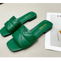 Luxury Prada Calf Leather Flat Slide Sandals Green 032372