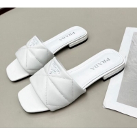 Discount Prada Calf Leather Flat Slide Sandals White 032375