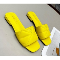 Popular Style Prada Calf Leather Flat Slide Sandals Yellow 032378