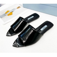 Pretty Style Prada Patent Leather Flat Mules Black 032385