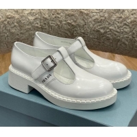 Hot Style Prada Brushed-Leather Mary Jane T-strap Shoes/Loafers White 032618