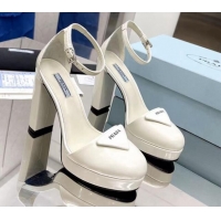 Stylish Prada Brush Flatform High Heel Pumps 11cm White 032634