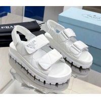 Best Price Prada Calf Leather Strap Flat Sandals White 032881