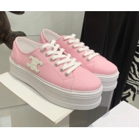 Classic Hot Celine Canvas Flatform Low-top Sneakers Pink 032404