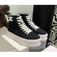 Classic Celine Canvas Flatform High-top Sneakers Black 032406