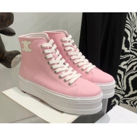 Charming Celine Canvas Flatform High-top Sneakers Pink 032407