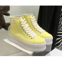 Sumptuous Celine Canvas Flatform High-top Sneakers Yellow 032408