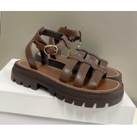 Good Product Celine Calfskin Strap Sandals Dark Brown 033127