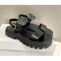 Stylish Celine Calfskin Sandals Black 033129