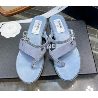 Chic Chanel Suede Star Thong Sandals G38758 Blue 2022