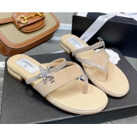 Best Grade Chanel Suede Star Thong Sandals G38758 Nude