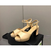 Charming Chanel Lambskin High Heel Sandals Beige 032199