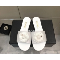 Purchase Chanel Grosgrain Camellia Bloom Flat Slide Sandals White 0321104