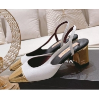 Classic Hot Chanel Grosgrain Slingback Pumps 6.5cm G31318 White