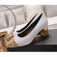 Pretty Style Chanel Grosgrain Medium Heel Pumps 6.5cm White 0321111