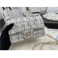 Super Quality CHANEL Tweed Braided Sheepskin & Gold-Tone Metal AS01116-1 gray