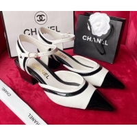 Cheap Chanel Lambskin & Patent Calfskin Open Shoe/Pumps 6cm G38846 White/Black