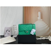 Promotional Chanel classic handbag Lambskin & silver Metal V01112 green