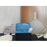 Cheapest Chanel classic handbag Lambskin & silver Metal V01112 sky blue