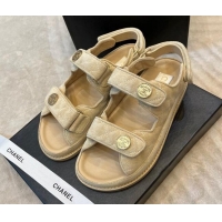 Best Product Chanel Suede Strap Sandals with Coin Charm G35927 Beige 032215