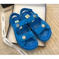 Top Grade Chanel Suede Strap Sandals with Coin Charm G35927 Blue 032217