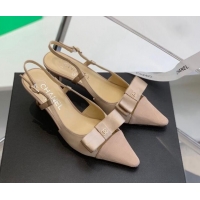 Cheap Price Chanel Silk Bow Slingback Pumps 6cm Nude 032218