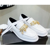 Low Price Chanel Lambskin Loafers with Lock Chain G38922 White