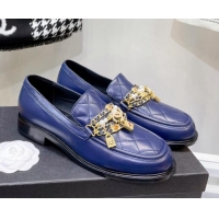 Best Grade Chanel Lambskin Loafers with Lock Chain G38922 Blue