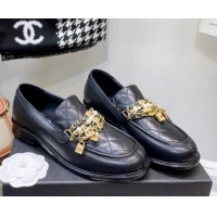 Purchase Chanel Lambskin Loafers with Lock Chain G38922 Black