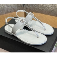 Stylish Chanel Patent Calfskin Flat Sandals G38221 White