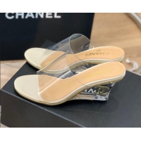 Grade Quality Chanel Transparent Wedge Slide Sandals White 032460