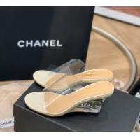 Grade Quality Chanel Transparent Wedge Slide Sandals White 032460